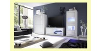 Vitrine avec porte en verre, collection CISA, coloris blanc laqué brillant
