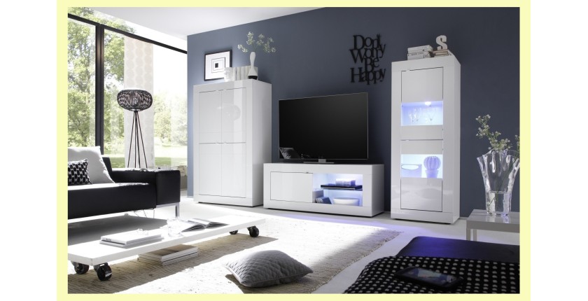 Vitrine avec porte en verre, collection CISA, coloris blanc laqué brillant