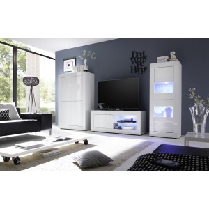 Vitrine avec porte en verre, collection CISA, coloris blanc laqué brillant