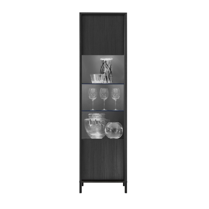 Vitrine 1 porte collection IRON. Coloris chêne noir