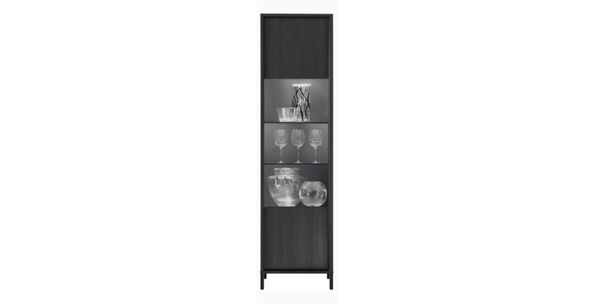 Vitrine 1 porte collection IRON. Coloris chêne noir