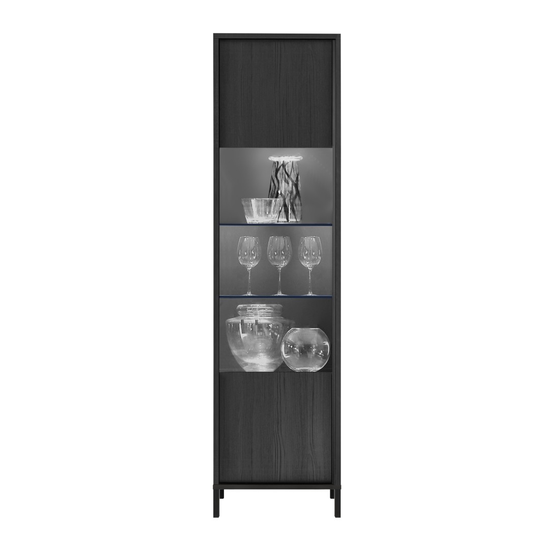 Vitrine 1 porte collection IRON. Coloris chêne noir