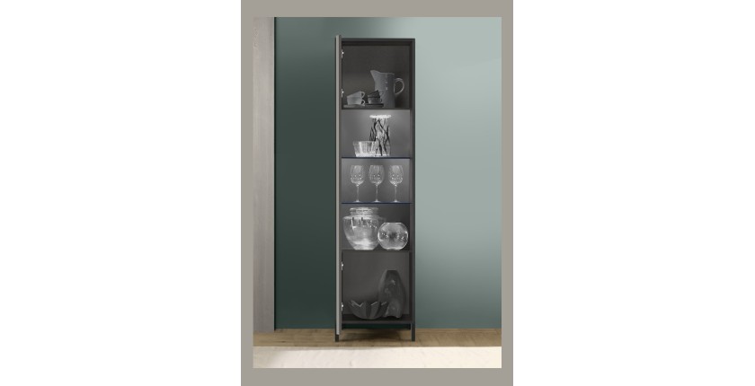 Vitrine 1 porte collection IRON. Coloris chêne noir