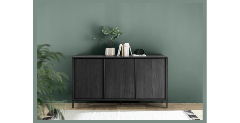 Buffet 3 portes collection IRON. Coloris chêne noir