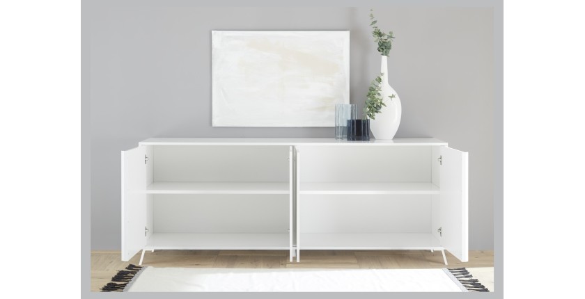 Buffet 4 portes collection SKY. Coloris blanc laqué, idéal dans une cuisine \ salle à manger design