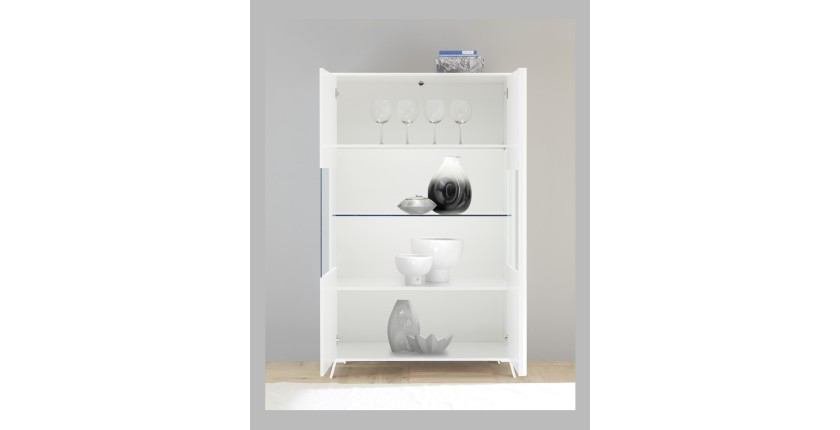 Vitrine 2 portes collection SKY. Coloris blanc laqué brillant