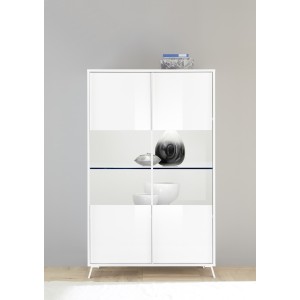 Vitrine 2 portes collection SKY. Coloris blanc laqué brillant