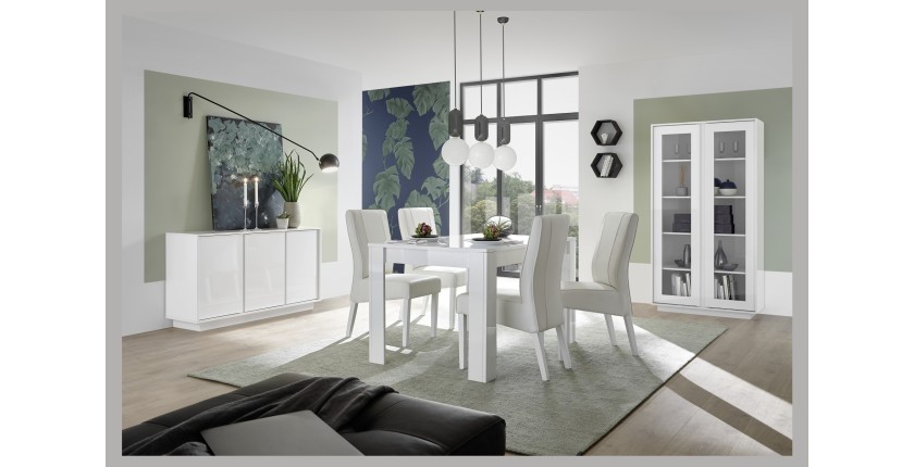 Table 137x90 avec rallonge inclus de 48cm, Collection FOLOMI, couleur blanc laqué brillant