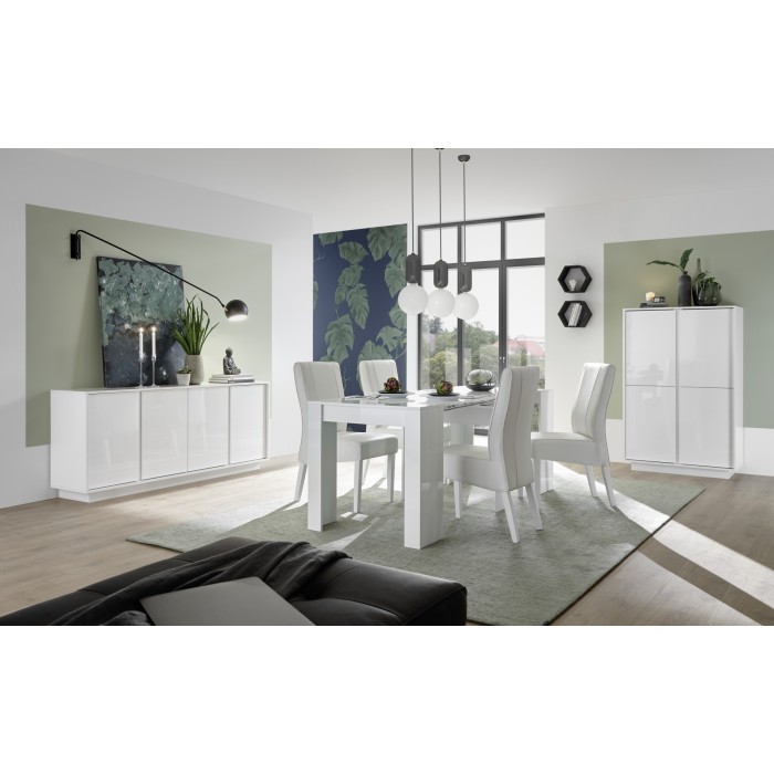 Table 137x90 avec rallonge inclus de 48cm, Collection FOLOMI, couleur blanc laqué brillant
