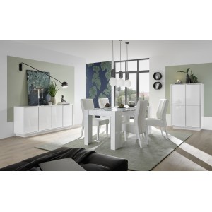 Table 137x90 avec rallonge inclus de 48cm, Collection FOLOMI, couleur blanc laqué brillant