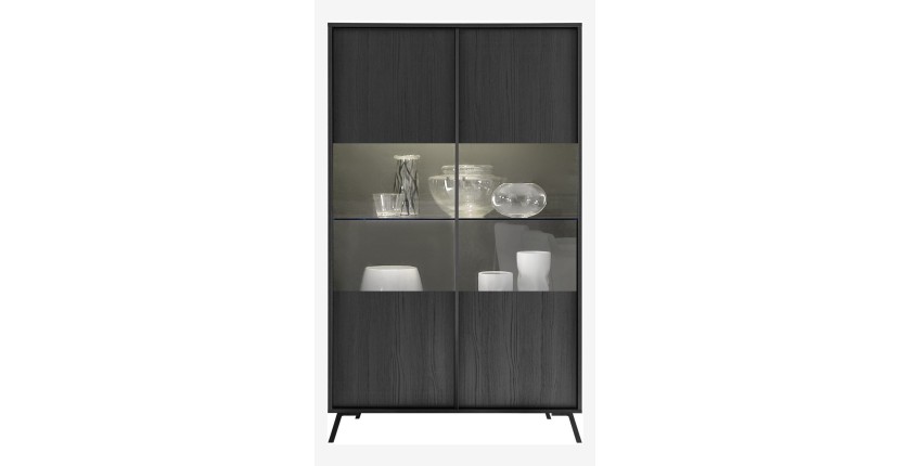 Vitrine 2 portes collection SKY. Coloris chêne noir