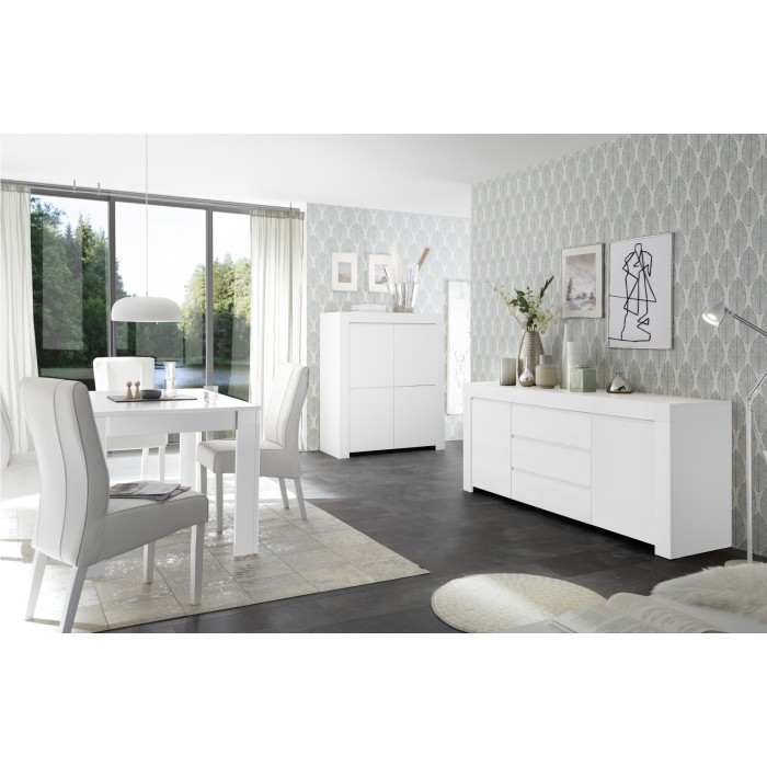 Table extensible 137x90, Collection FALL, couleur blanc laqué brillant