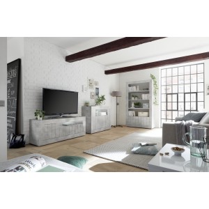 Meuble TV 3 portes battantes en bois, coloris béton, collection URBAN