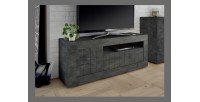 Meuble TV 3 portes battantes en bois, coloris gris foncé, collection URBAN