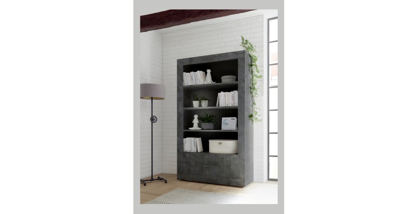Bibliothèque ultra tendance avec de nombreuses étagères coloris gris foncé effet béton collection URBAN.