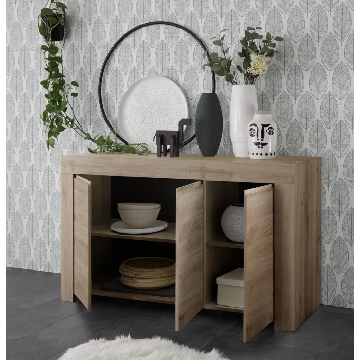 Buffet 3 portes, collection ZEFIR, coloris chêne clair, parfait pour votre salon