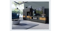 Buffet haut KILES trois portes. Coloris gris anthracite et chêne. Style design