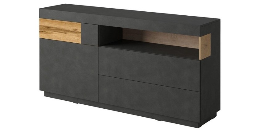Buffet collection KILES 170cm. Coloris gris anthracite et chêne. Style design