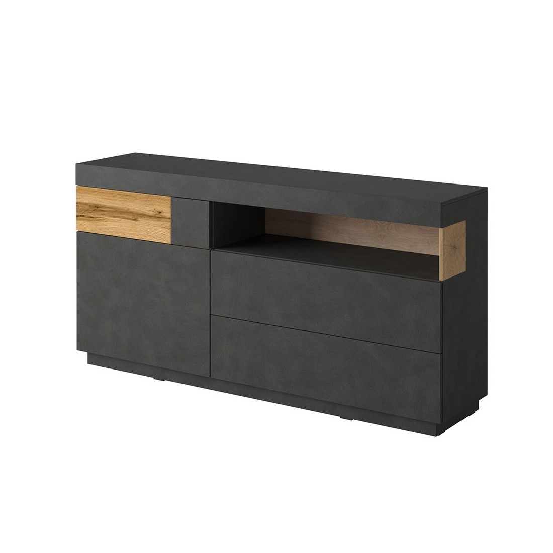 Buffet collection KILES 170cm. Coloris gris anthracite et chêne. Style design