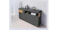 Buffet collection KILES 170cm. Coloris gris anthracite et chêne. Style design
