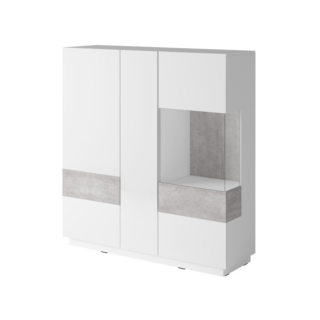 Buffet haut KILES trois portes. Coloris blanc et gris. Style design