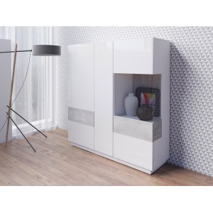 Buffet haut KILES trois portes. Coloris blanc et gris. Style design