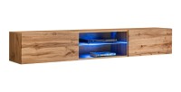 Meuble TV suspendu 180cm avec 2 portes et niches éclairées. Meuble coloris chêne Wotan. Collection SWITCH.