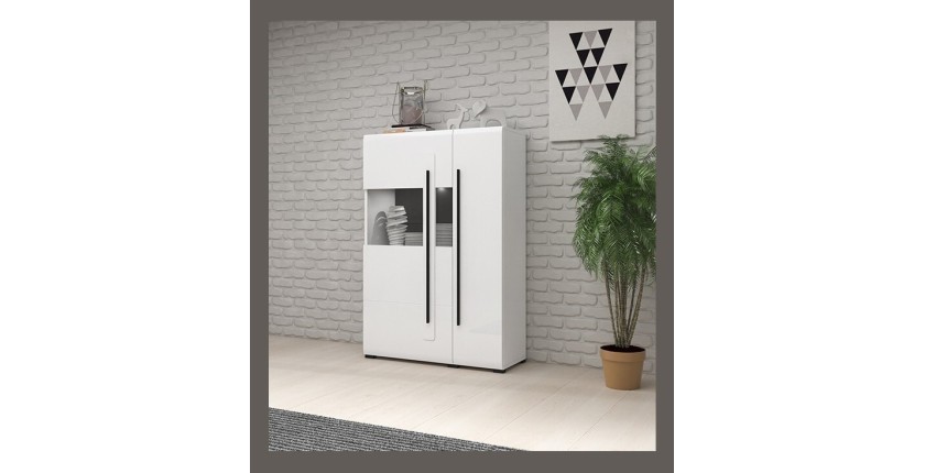 Vitrine design XL collection BREDA. Coloris blanc mat et blanc brillant