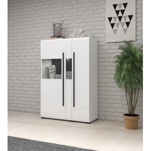 Vitrine design XL collection BREDA. Coloris blanc mat et blanc brillant