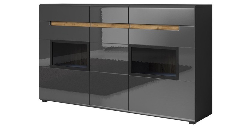 Buffet partiellement vitré. Collection LUCIA. Coloris gris brillant
