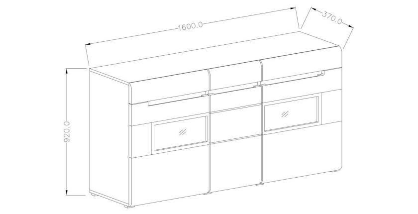 Buffet partiellement vitré. Collection LUCIA. Coloris gris brillant