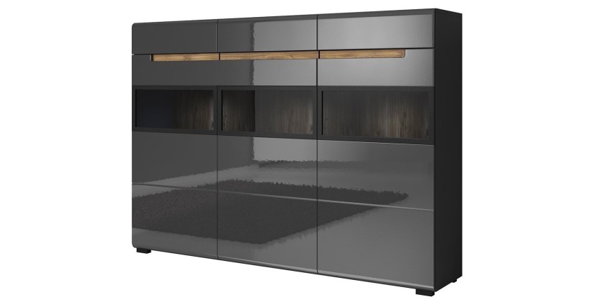 Buffet XL design 180x130. Collection LUCIA. Coloris gris brillant