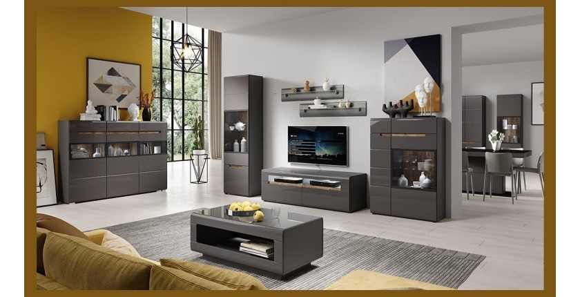 Buffet XL design 180x130. Collection LUCIA. Coloris gris brillant