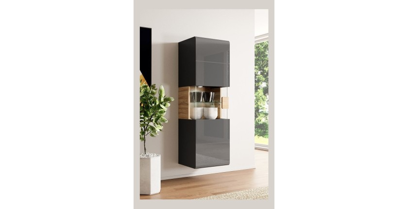 Vitrine suspendue collection OHIO coloris gris anthracite et chêne