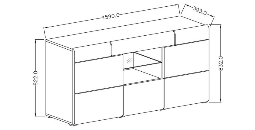 Buffet 160cm collection OHIO. Coloris blanc et chêne.