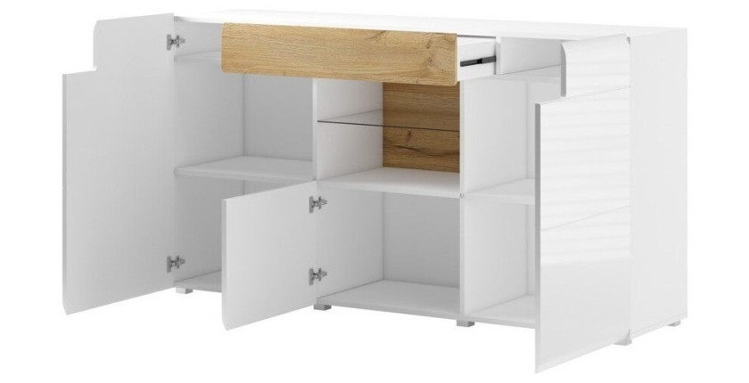 Buffet 160cm collection OHIO. Coloris blanc et chêne.