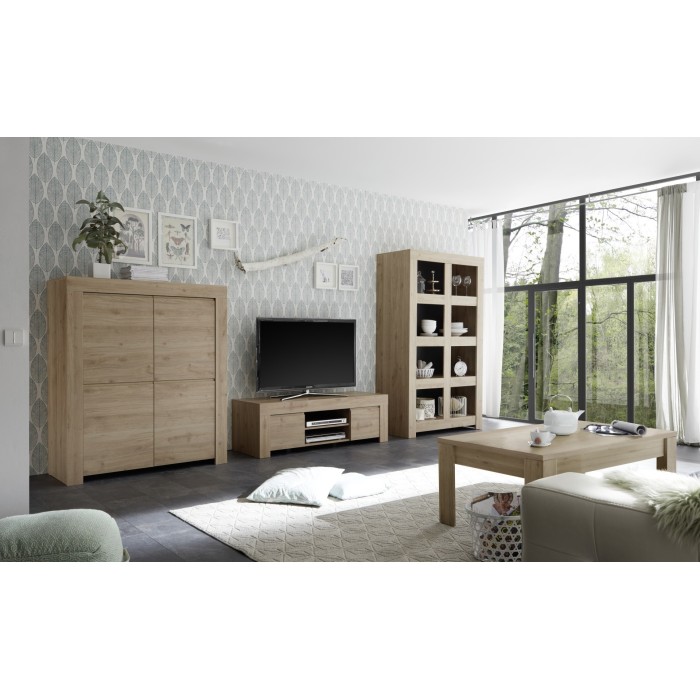 Table basse 122x65cm, Collection ZEFIR, coloris chêne clair, idéal pour votre salon cosy