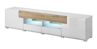 Meuble TV 210cm collection OHIO. Coloris blanc et finitions chêne