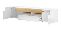 Meuble TV 210cm collection OHIO. Coloris blanc et finitions chêne