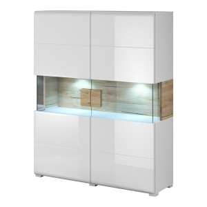 Vitrine double portes collection OHIO. Couleur blanc et chêne.