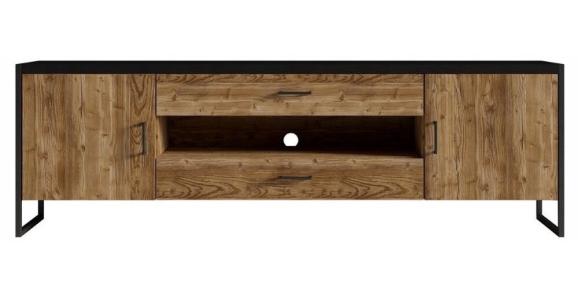 Meuble TV 200cm style industriel. Collection ANAFI. Coloris épicéa et noir