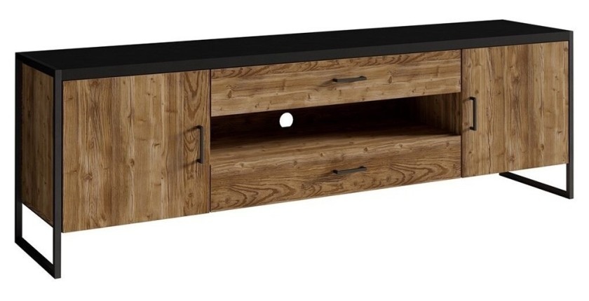 Meuble TV 200cm style industriel. Collection ANAFI. Coloris épicéa et noir