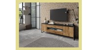 Meuble TV 200cm style industriel. Collection ANAFI. Coloris épicéa et noir
