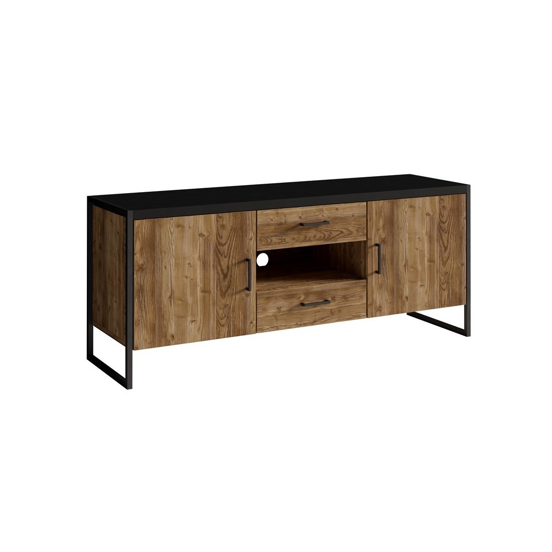 Meuble TV 150cm style industriel. Collection ANAFI. Coloris épicéa et noir