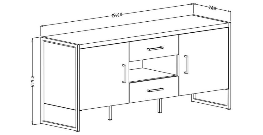Meuble TV 150cm style industriel. Collection ANAFI. Coloris épicéa et noir