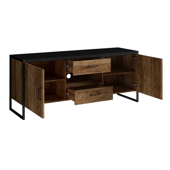 Meuble TV 150cm style industriel. Collection ANAFI. Coloris épicéa et noir