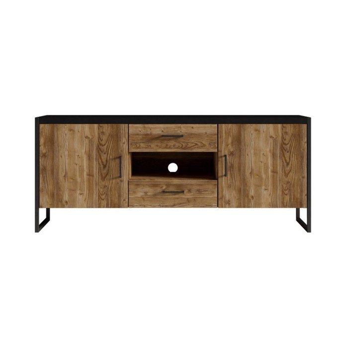 Meuble TV 150cm style industriel. Collection ANAFI. Coloris épicéa et noir