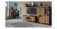 Meuble TV 150cm style industriel. Collection ANAFI. Coloris épicéa et noir