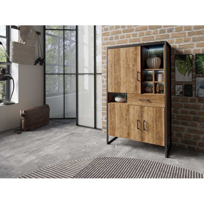 Vaisselier style industriel collection MILO. Coloris épicéa et noir