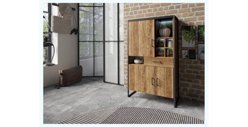Vaisselier style industriel collection MILO. Coloris épicéa et noir